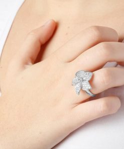 Anelli Milor | Anello Con Fiore Pave In Cubic Zirconia In Argento 925 Placcato Rodio