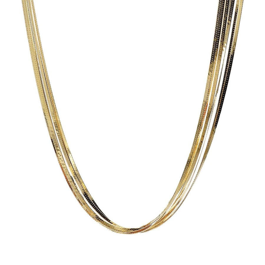 Collane Milor | Collana Multifilo Con Catena Fluid Piatta In Argento 925 Placcato Oro Giallo 18Kt