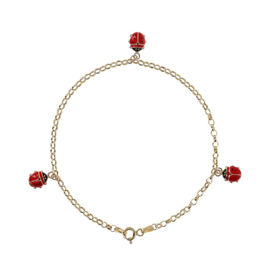 Bracciali Milor | Bracciale Catena Rolo Con Charms Coccinelle Oro 9Kt