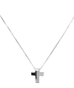 Collane Milor | Collana Maglia Brillantina Con Pendente Scorrevole A Croce In Argento 925 Placcato Platino