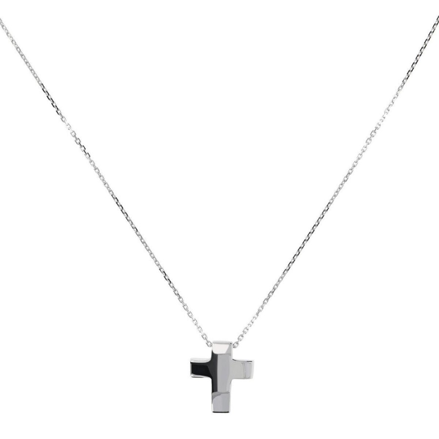 Collane Milor | Collana Maglia Brillantina Con Pendente Scorrevole A Croce In Argento 925 Placcato Platino