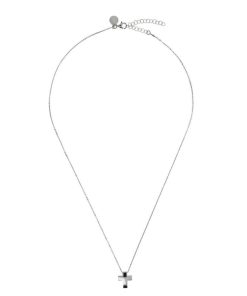 Collane Milor | Collana Maglia Brillantina Con Pendente Scorrevole A Croce In Argento 925 Placcato Platino