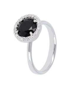 Anelli Milor | Anello Cocktail Con Spinello Nero E Cubic Zirconia In Argento 925 Placcato Rodio