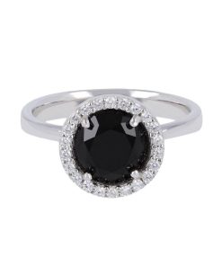 Anelli Milor | Anello Cocktail Con Spinello Nero E Cubic Zirconia In Argento 925 Placcato Rodio