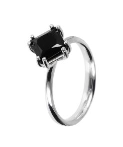 Anelli Milor | Anello Solitario In Argento Con Spinello Nero Sfaccettato Forma Rombo In Argento 925 Placcato Platino