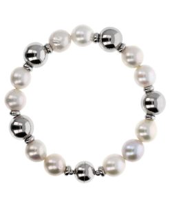 Bracciali Milor | Bracciale Con Perle Ming D'Acqua Dolce Bianche O 10/11 Mm In Argento 925 Placcato Oro Bianco 18Kt