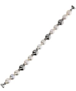 Bracciali Milor | Bracciale Con Perle Ming D'Acqua Dolce Bianche O 10/11 Mm In Argento 925 Placcato Oro Bianco 18Kt