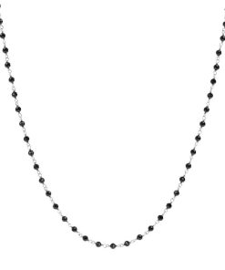 Collane Milor | Collana Rosario Con Spinello Nero In Argento 925 Placcato Platino