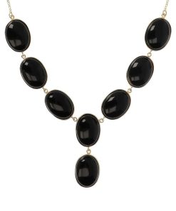 Collane Milor | Collana Girocollo A 'Y' In Argento 925 Placcato Oro Giallo 18Kt Con Pietre Naturali In Onice Nero