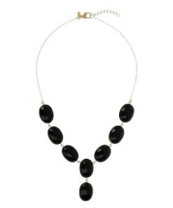 Collane Milor | Collana Girocollo A 'Y' In Argento 925 Placcato Oro Giallo 18Kt Con Pietre Naturali In Onice Nero