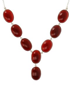 Collane Milor | Collana Girocollo A 'Y' In Argento 925 Placcato Oro Giallo 18Kt Con Pietre Naturali In Corniola Rossa