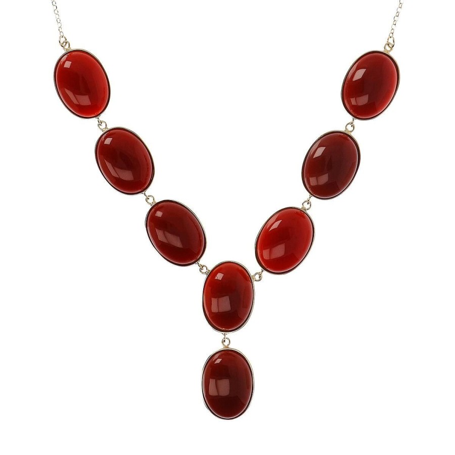 Collane Milor | Collana Girocollo A 'Y' In Argento 925 Placcato Oro Giallo 18Kt Con Pietre Naturali In Corniola Rossa