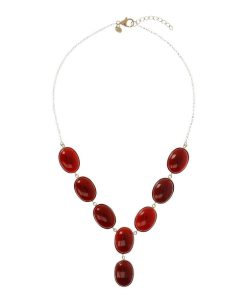 Collane Milor | Collana Girocollo A 'Y' In Argento 925 Placcato Oro Giallo 18Kt Con Pietre Naturali In Corniola Rossa