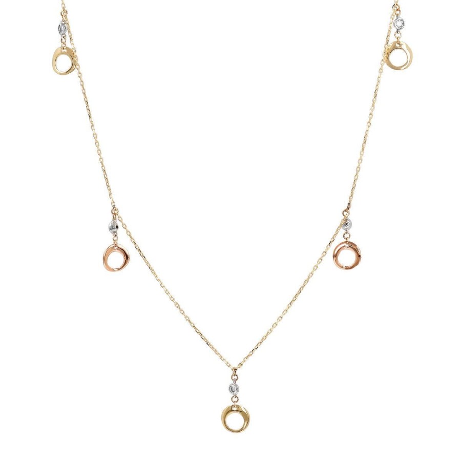 Collane Milor | Collana Catena Rolo Con Charms Anelli E Cubic Zirconia Oro 9Kt