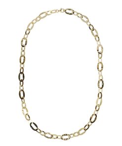 Collane Milor | Collana Lunga Martellata Con Maglie Ovali Piatte Alternate In Argento 925 Placcato Oro Giallo 18Kt