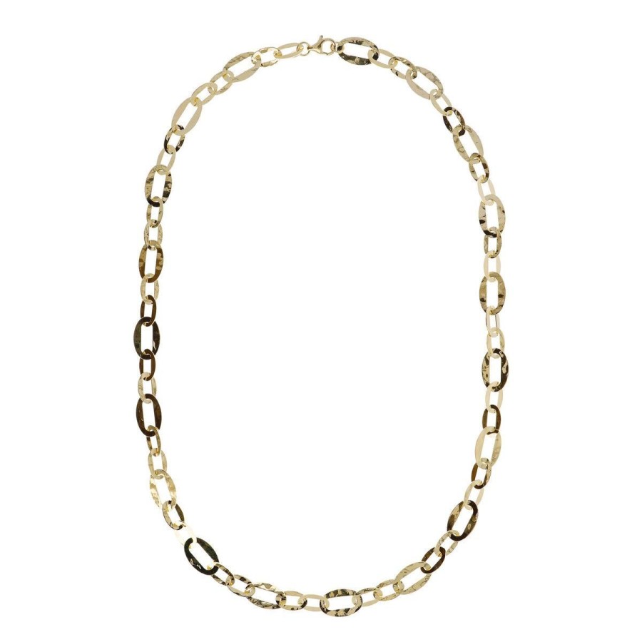 Collane Milor | Collana Lunga Martellata Con Maglie Ovali Piatte Alternate In Argento 925 Placcato Oro Giallo 18Kt