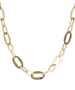 Collane Milor | Collana Lunga Martellata Con Maglie Ovali Piatte Alternate In Argento 925 Placcato Oro Giallo 18Kt