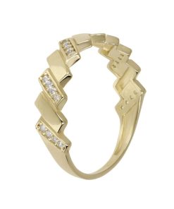 Anelli Milor | Anello Fedina Motivi Rettangolari E Cubic Zirconia Oro 9Kt