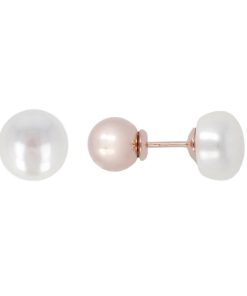 Orecchini Milor | Orecchini A Lobo Con Perle D'Acqua Dolce A Bottone Bianche O 10 Mm In Argento 925 Placcato Oro Rosa 18Kt