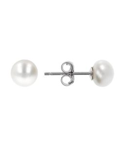 Orecchini Milor | Orecchini Con Perle D'Acqua Dolce A Bottone Bianche O 6/6.5 Mm In Argento 925 Placcato Oro Bianco 18Kt