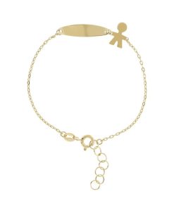 Bracciali Milor | Bracciale Baby Catena Forzatina Con Placca E Pendente Bambino Oro 9Kt