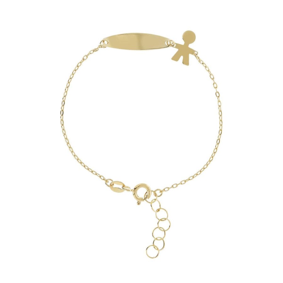 Bracciali Milor | Bracciale Baby Catena Forzatina Con Placca E Pendente Bambino Oro 9Kt