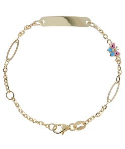 Bracciali Milor | Bracciale Baby Catena Rolo, Placchetta E Farfalla Smaltata Oro 9Kt