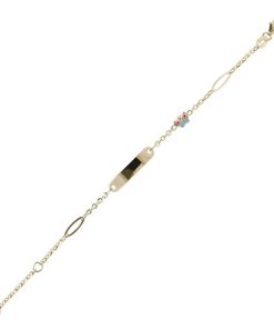 Bracciali Milor | Bracciale Baby Catena Rolo, Placchetta E Farfalla Smaltata Oro 9Kt