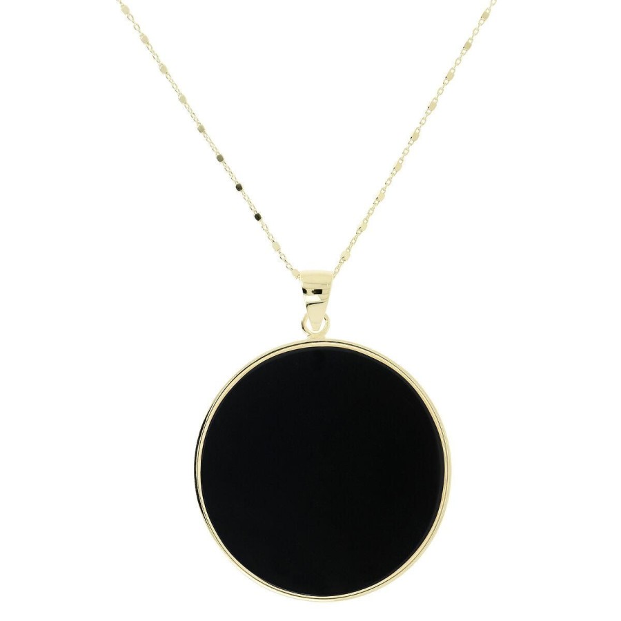 Collane Milor | Collana Lunga In Argento 925 Placcato Oro Giallo 18Kt Con Pendente In Pietra Naturale Onice Nero