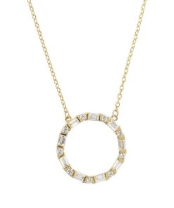 Collane Milor | Collana Con Pendente A Cerchio In Cubic Zirconia Taglio Baguette Oro 9Kt