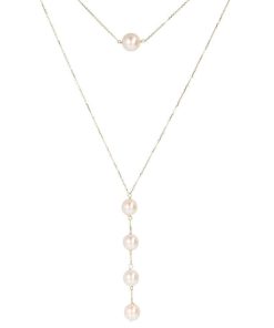 Collane Milor | Collana Multifilo Maglia Diamantata In Oro 18Kt Con Perle Akoya Bianche O 8/10 Mm