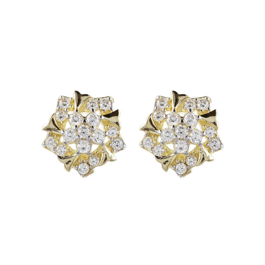 Orecchini Milor | Orecchini A Lobo Forma Fiore Con Cubic Zirconia Oro 9Kt