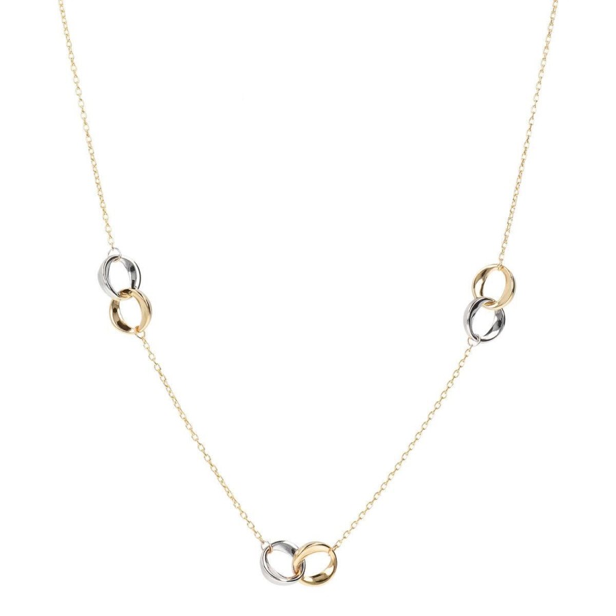 Collane Milor | Collana Catena Rolo Con Station Anelli Bicolore Intrecciati Oro 9Kt