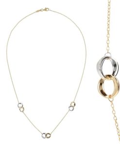 Collane Milor | Collana Catena Rolo Con Station Anelli Bicolore Intrecciati Oro 9Kt