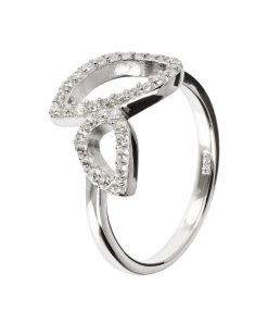 Anelli Milor | Anello Con Elemento Doppia Goccia In Cubic Zirconia In Argento 925 Placcato Rodio