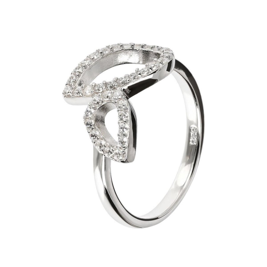 Anelli Milor | Anello Con Elemento Doppia Goccia In Cubic Zirconia In Argento 925 Placcato Rodio