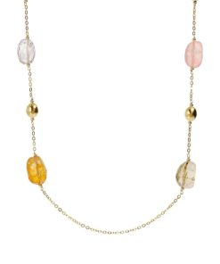 Collane Milor | Collana Lunga Maglia Rolo Con Bead Martellate E Pietre Naturali In Argento 925 Placcato Oro Giallo 18Kt