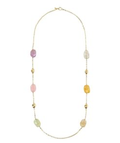 Collane Milor | Collana Lunga Maglia Rolo Con Bead Martellate E Pietre Naturali In Argento 925 Placcato Oro Giallo 18Kt