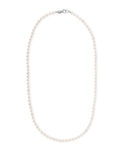 Collane Milor | Collana Lunga Con Perle D'Acqua Dolce Bianche O 6/6.5 Mm In Argento 925 Placcato Oro Bianco 18Kt