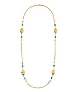 Collane Milor | Collana Multifilo Con Elementi Ovali Satinati E Sfere Di Turchese In Argento 925 Placcato Oro Giallo 18Kt