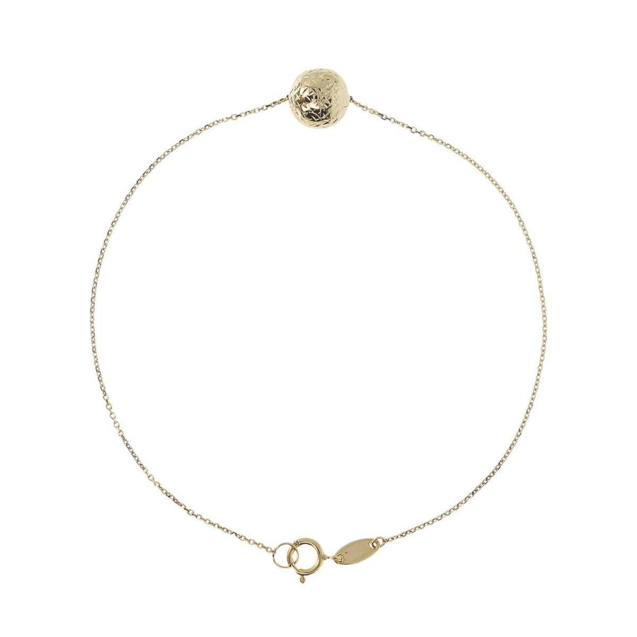 Bracciali Milor | Bracciale Catena Rolo Con Pendente Sfera Martellata Oro 9Kt