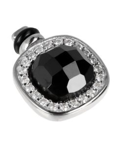 Ciondoli Milor | Charm Duo Pietra Spinello Nero Con Pave Di Cubic Zirconia In Argento 925 Placcato Rodio