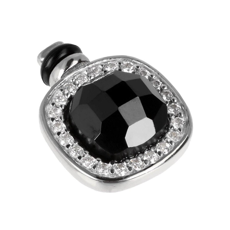 Ciondoli Milor | Charm Duo Pietra Spinello Nero Con Pave Di Cubic Zirconia In Argento 925 Placcato Rodio