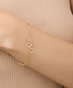 Bracciali Milor | Bracciale Catena Forzatina Cuore E Lucchetto A Incastro Oro 9Kt