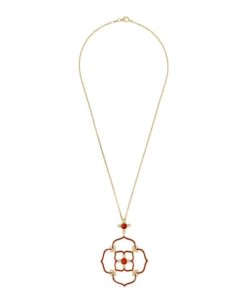 Collane Milor | Collana Catena Rolo E Quadrifoglio Con Topazio Bianco E Corniola Rossa In Argento 925 Placcato Oro Giallo 18Kt