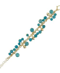 Bracciali Milor | Bracciale Catena Rolo Con Ciondoli Di Turchese E Bead Martellate In Argento 925 Placcato Oro Giallo 18Kt