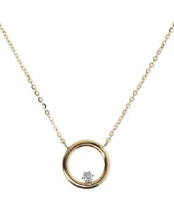 Collane Milor | Collana Con Pendente Cerchio E Punto Luce In Cubic Zirconia Oro 9Kt