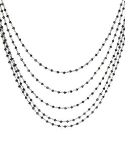 Collane Milor | Collana Multifilo Rosario In Argento 925 Placcato Rodio Con Pietra Naturale Spinello Nero