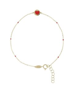 Bracciali Milor | Bracciale Catena Forzatina Con Pepite Rosse E Cuore Smaltati Oro 9Kt