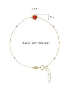 Bracciali Milor | Bracciale Catena Forzatina Con Pepite Rosse E Cuore Smaltati Oro 9Kt